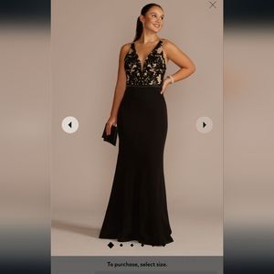 David's Bridal embellished crepe plunge evening dress